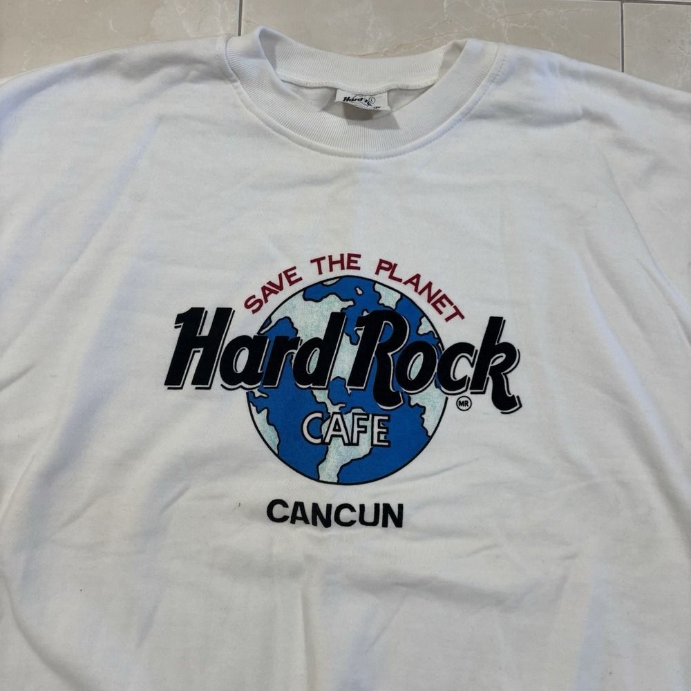 Vintage Hard Rock Cafe Sweater Cancun Mexico Crewneck White Men's L 90s Y2K - Picture 3 of 10